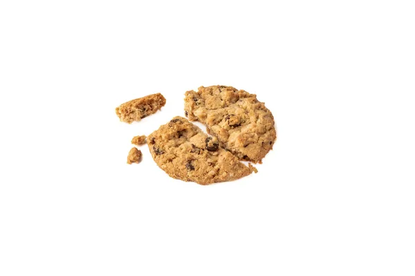 One Crumbled Granola Cookie White Background Copy Space — Stockfoto