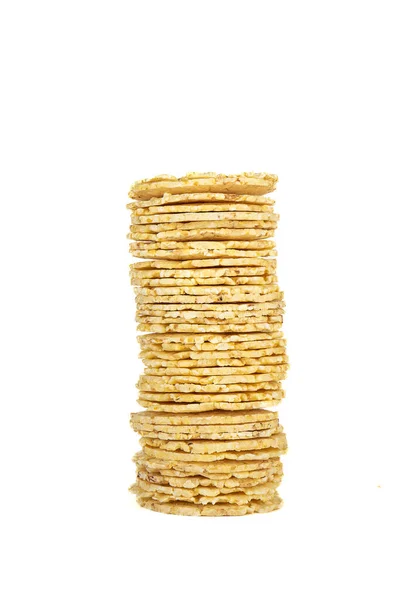 Stack Puffed Cornbread Isolated White Background Healthy Crunchy Snack — Stock Photo, Image