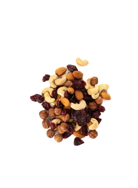 Top View Mixture Shelled Nuts Cranberries White Background Healthy Food — Stock Photo, Image
