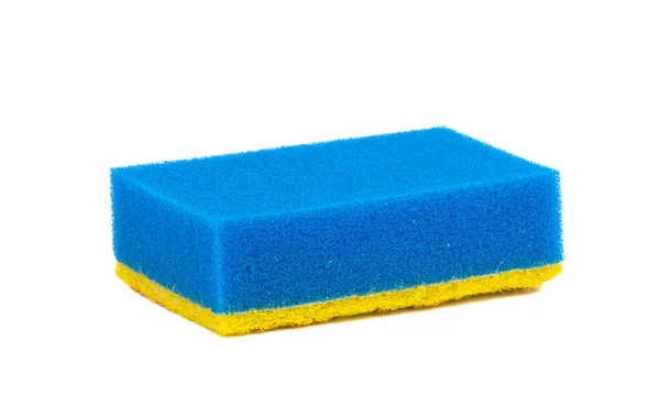 Gros Plan Une Éponge Bleue Pour Laver Vaisselle Sur Fond — Photo