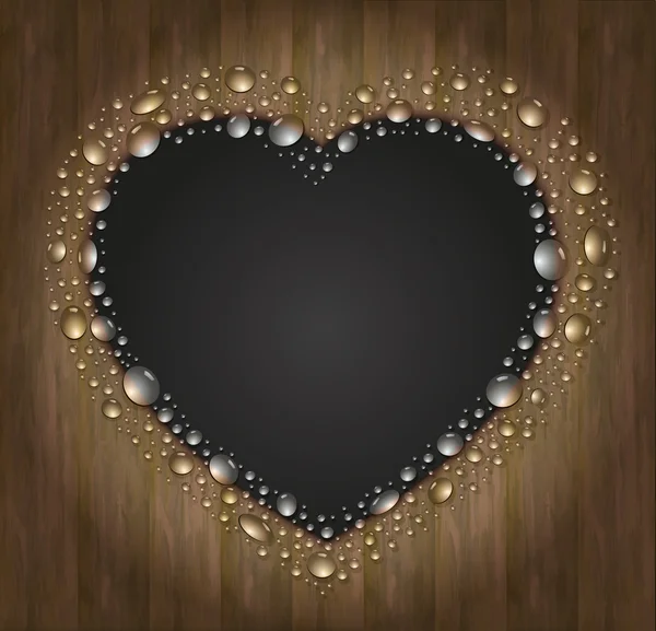 Pizarra corazón gota agua fondo madera negro — Vector de stock