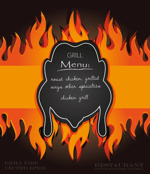 Placa de fogo de frango de cartão de menu de grade de quadro-negro vetorial — Vetor de Stock