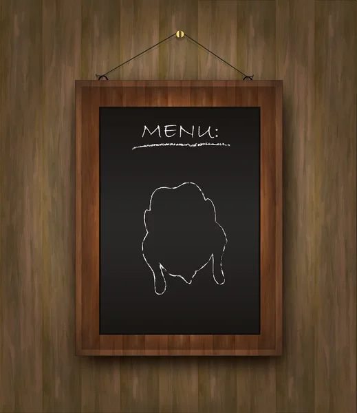 Raster schoolbord hout menu Kipgerechten restaurant zwart — Stockfoto