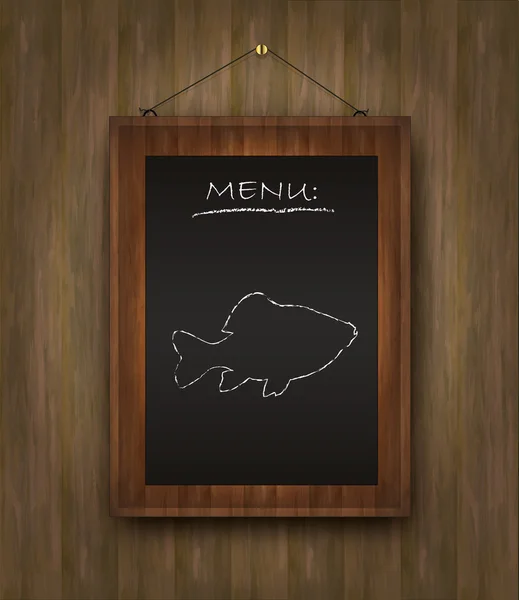 Raster blackboard trä menyn fiskrestaurang svart — Stockfoto