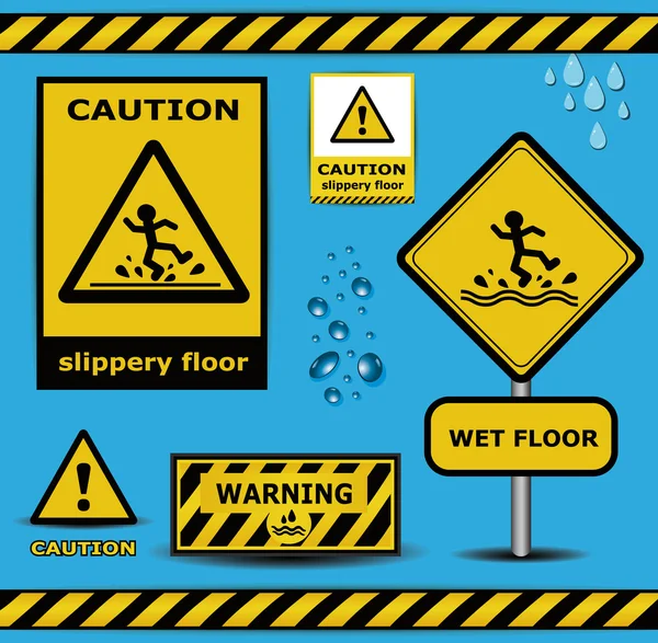 Vector sign caution slippery floor wet flor warning collection — Stock Vector