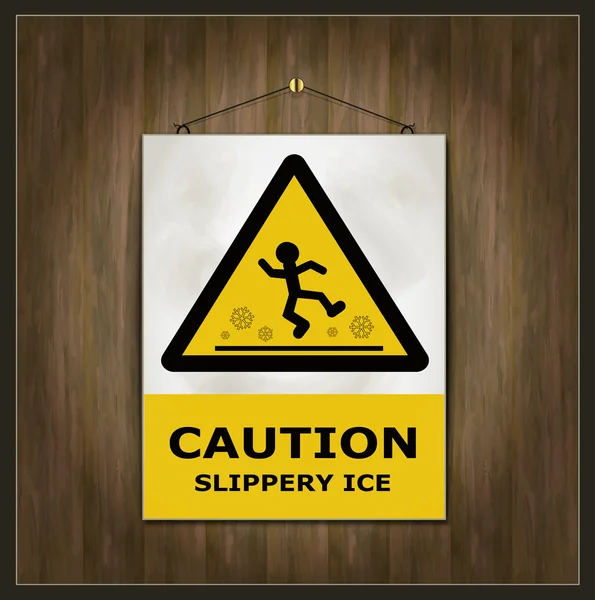 Blackboard sign caution slippery ice wood — Stock Vector