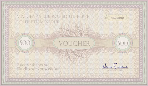 Vectorial voucher rosa verde guilloche certificado — Vector de stock