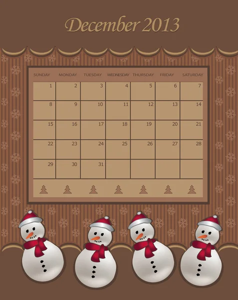 Calendario Diciembre Navidad 2013 muñeco de nieve vector de chocolate — Vector de stock