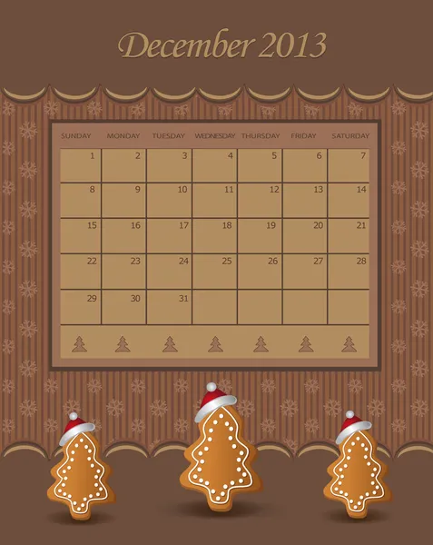 Calendar December Christmas 2013 tree chocolate vector — Stock Vector