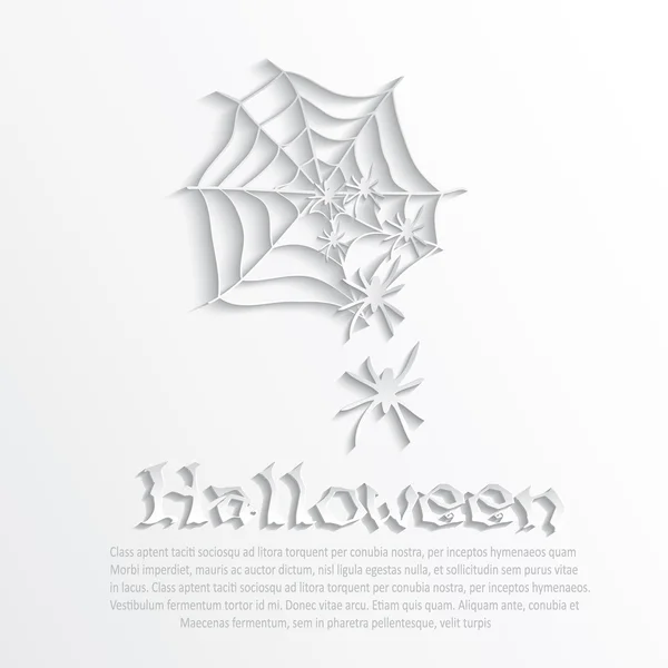 Teia de aranha de halloween morcego branco papel de vetor 3d — Vetor de Stock
