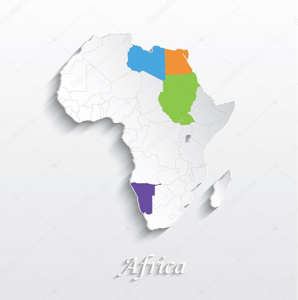 Vector Africa map card white paper 3D individual states puzzle