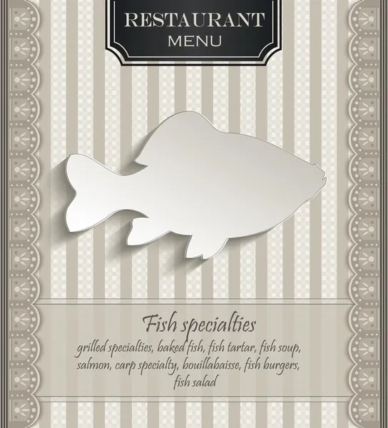 Menu vectoriel restaurant dentelle papier naturel poisson 3D — Image vectorielle