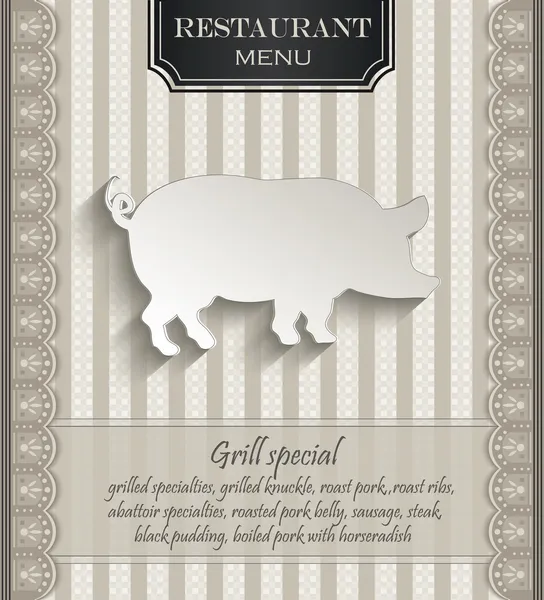 Vector Menu restaurant lace natural paper 3D pig — Stock Vector