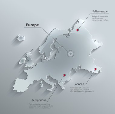 Vector Europe map glass card paper 3D