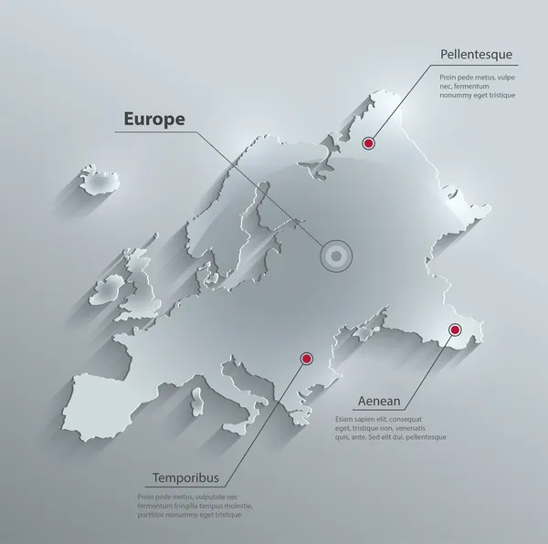 Vector Europe mapa de papel de tarjeta de vidrio 3D — Archivo Imágenes Vectoriales