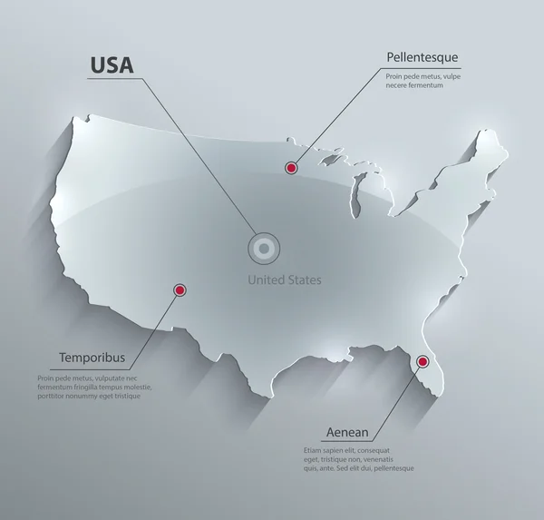 Vector EUA mapa papel cartão de vidro América 3D estados unidos — Vetor de Stock
