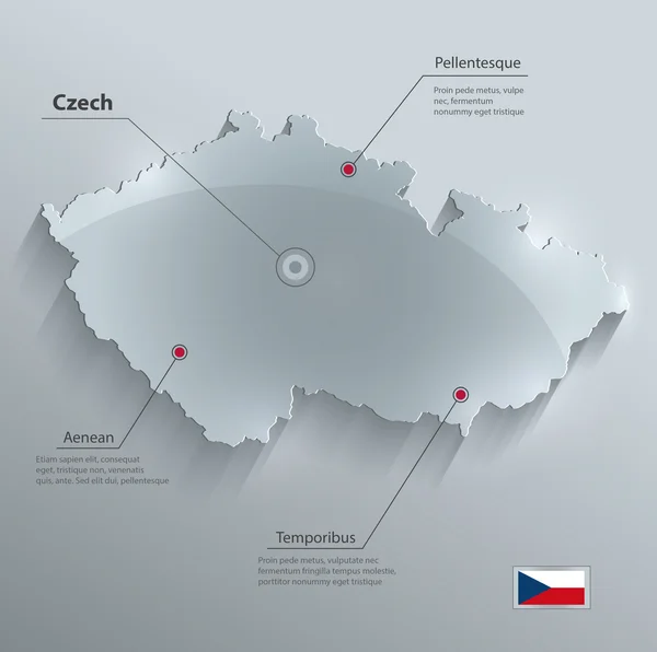 República Checa mapa tarjeta de vidrio de papel 3D vector — Vector de stock