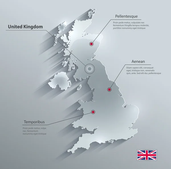 İngiltere İngiltere harita cam kart kağıt 3B vektör — Stok Vektör