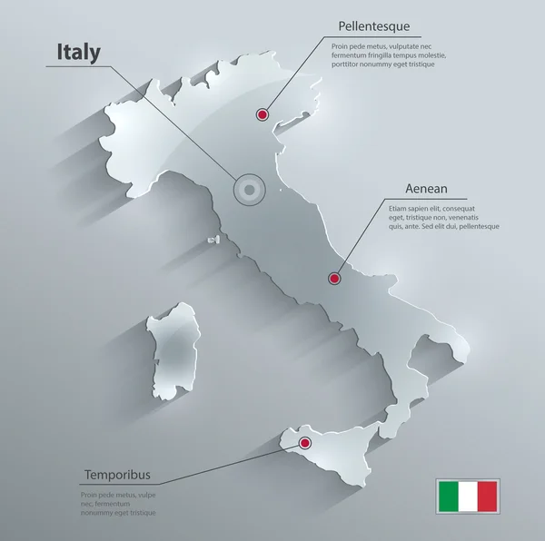 Italia mapa tarjeta de vidrio de papel 3D vector — Vector de stock