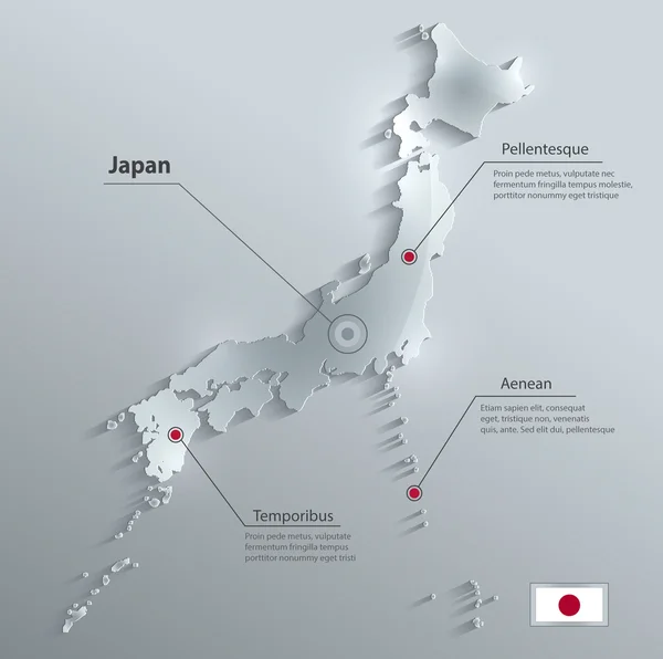 Japão mapa papel cartão de vidro vetor 3D — Vetor de Stock