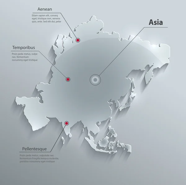 Asia mapa de papel de tarjeta de vidrio 3D vector — Archivo Imágenes Vectoriales