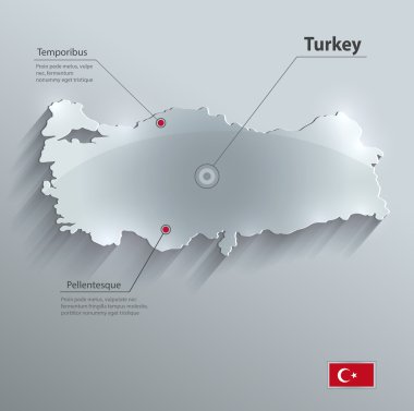 Turkey map glass card paper 3D vector flag clipart