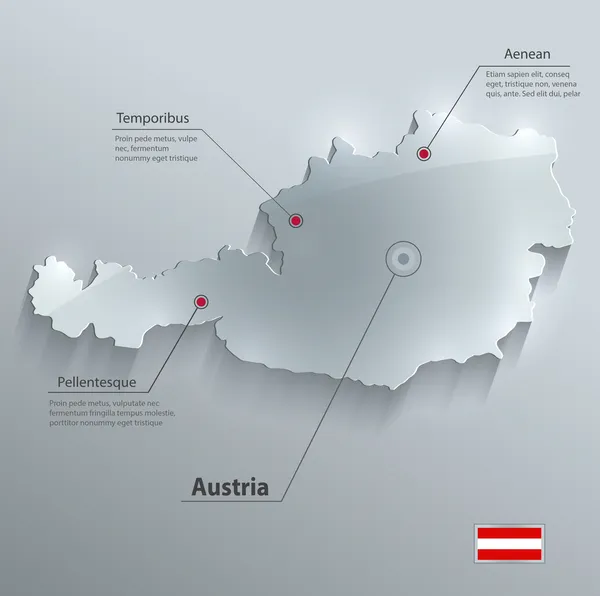 Áustria mapa papel cartão de vidro bandeira vetorial 3D — Vetor de Stock