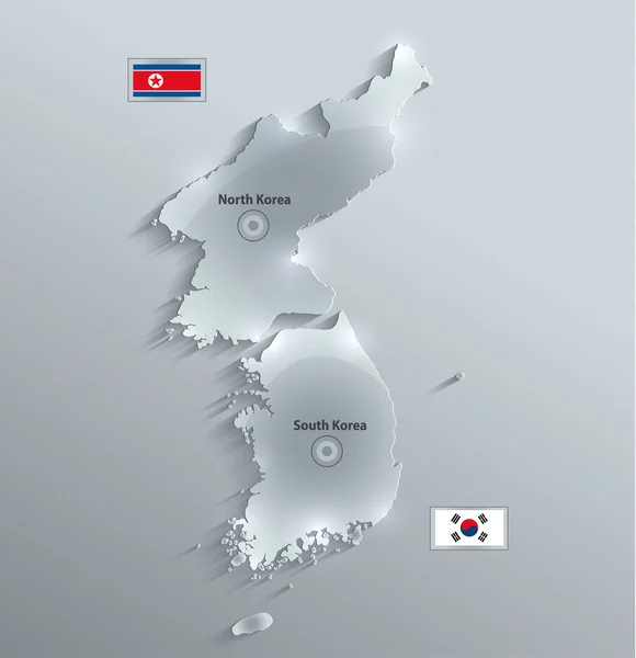 Południe korea Północna mapa szkła karty papieru 3d podzielone wektor — Wektor stockowy