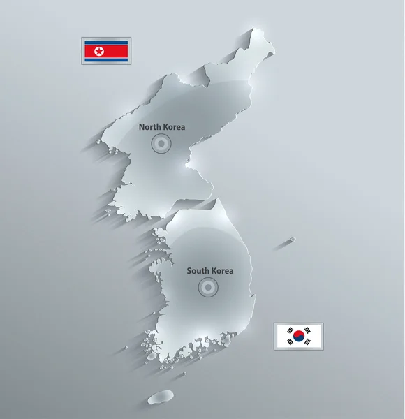 Sul da Coreia do Norte mapa papel cartão de vidro 3D vetor dividido — Vetor de Stock