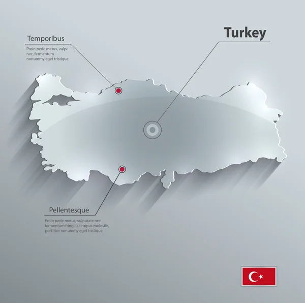 Turchia mappa carta di vetro carta 3D vettoriale bandiera — Vettoriale Stock