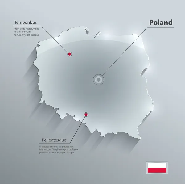 Polónia mapa papel cartão de vidro vetor 3D — Vetor de Stock