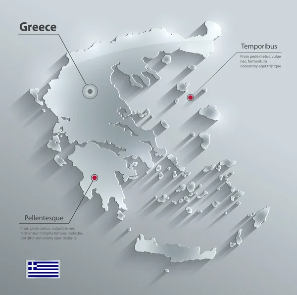 Grecia mapa bandera tarjeta de vidrio papel 3D vector — Vector de stock