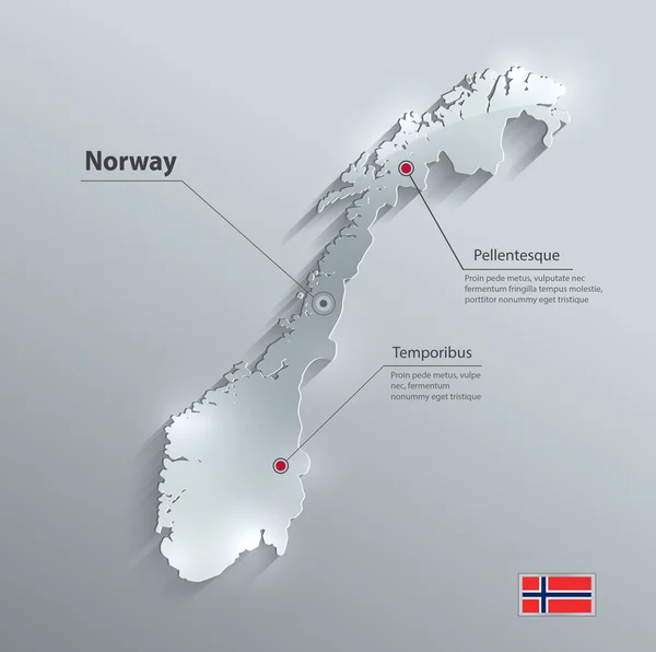 Norsko mapa vlajky sklo kartu papír 3d vektor — Stockový vektor