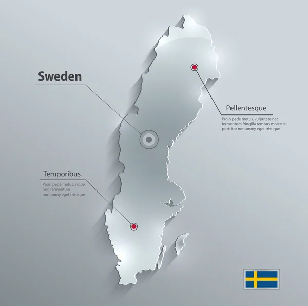 Svezia mappa carta di vetro carta 3D vettore — Vettoriale Stock