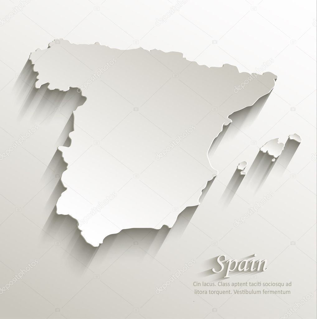 Spain map card paper 3D natural vector