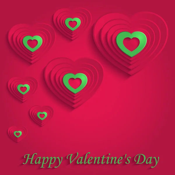 Corazón feliz día de San Valentín papel 3D rojo verde vector — Archivo Imágenes Vectoriales