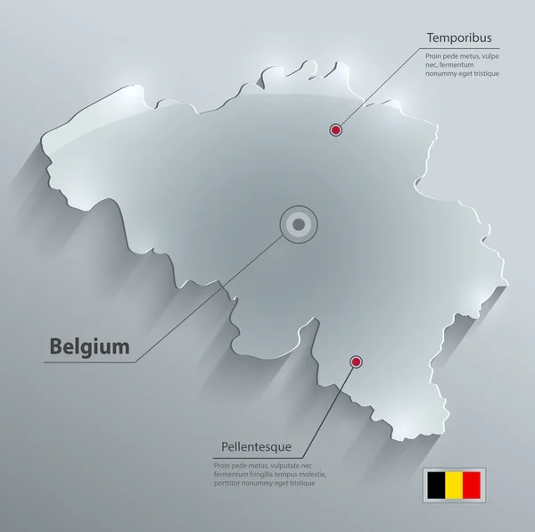 Belgien karta flagga glas kort papper 3d vektor — Stock vektor