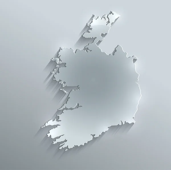 Irlanda mapa papel cartão de vidro 3D raster em branco — Fotografia de Stock