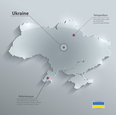 Ukrayna Haritası bayrak cam kart kağıt 3B vektör