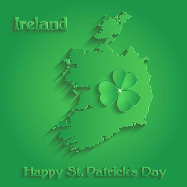 Irlande carte St. Patrick Day shamrock paper 3D vecteur vert — Image vectorielle