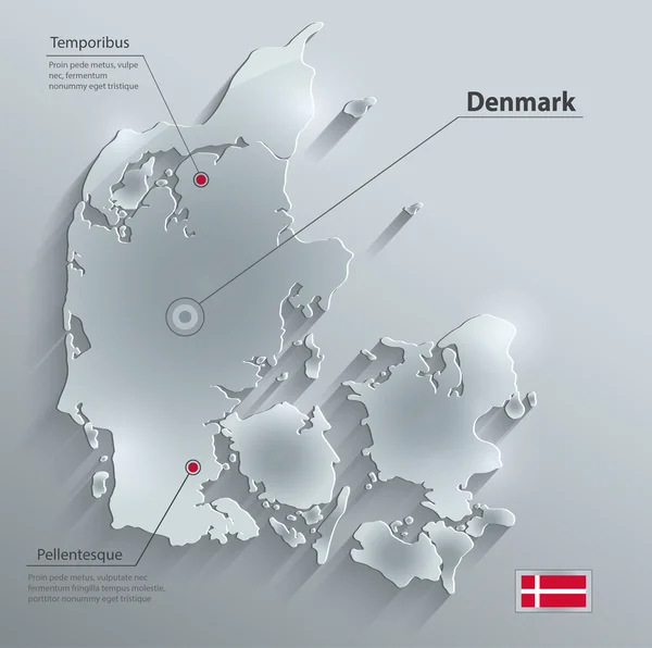 Danimarka harita bayrak cam su kart kağıt 3B vektör — Stok Vektör