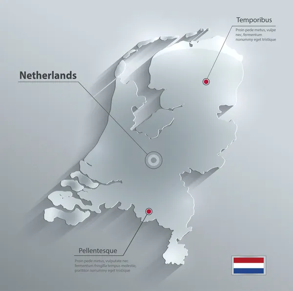 Holanda mapa bandeira de vidro papel cartão de água vetor 3D —  Vetores de Stock