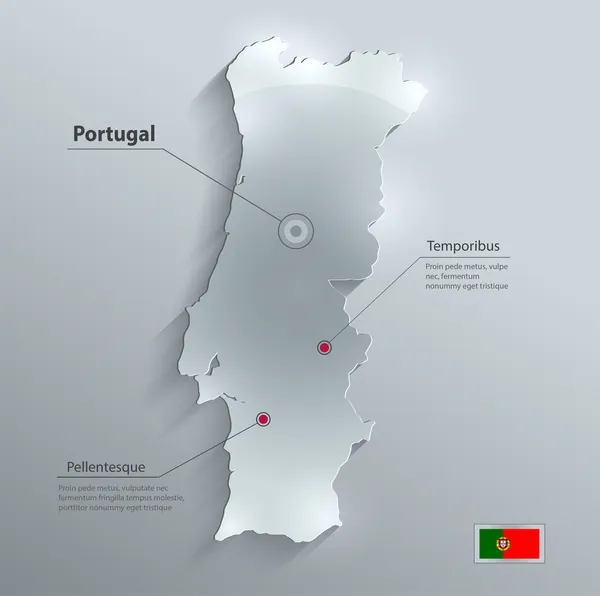 Portugal mapa bandera de vidrio tarjeta de agua de papel 3D vector — Archivo Imágenes Vectoriales