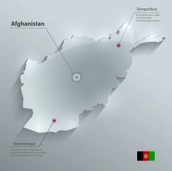 Afghanistan mappa bandiera carta di vetro 3D vettoriale — Vettoriale Stock