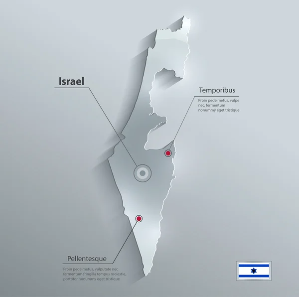 Mapa de Israel tarjeta de vidrio bandera de papel 3D vector — Vector de stock