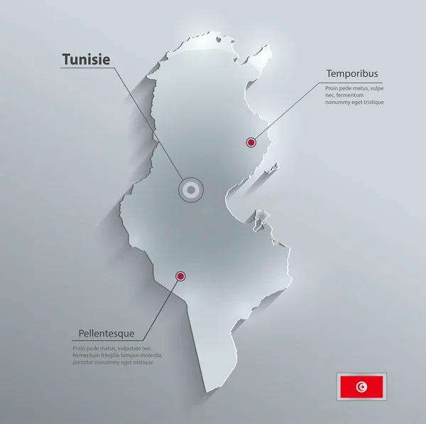 Tunisie carte drapeau verre carte papier 3D vecteur d'eau — Image vectorielle