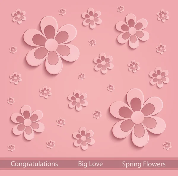 Flores amor papel de mola 3D vetor rosa — Vetor de Stock