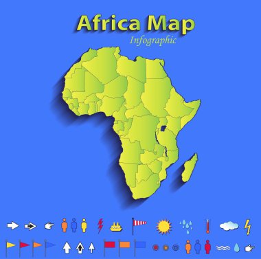 Afrika harita Infographic siyasi harita tek tek devletlerin mavi yeşil kart kağıt 3d tarama