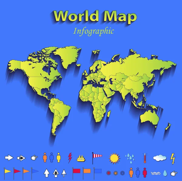 Mappa del mondo infografica mappa politica singoli stati carta carta verde blu raster 3D — Foto Stock