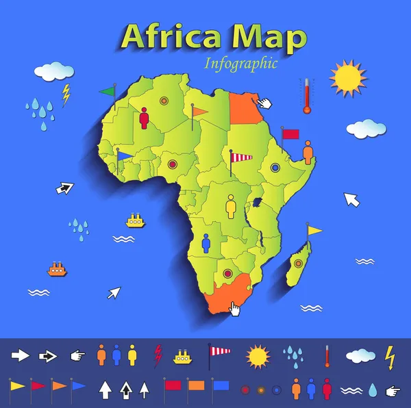 África mapa infográfico mapa político estados individuais azul cartão verde papel vetor 3D — Vetor de Stock